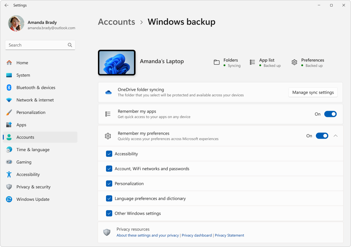 Back up and restore with Windows Backup - Microsoft Support