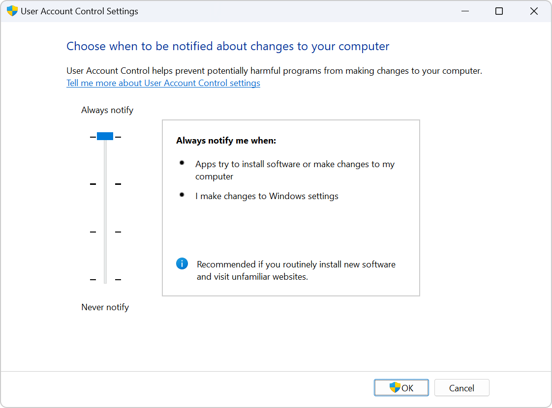 User Account Control settings - Microsoft Support