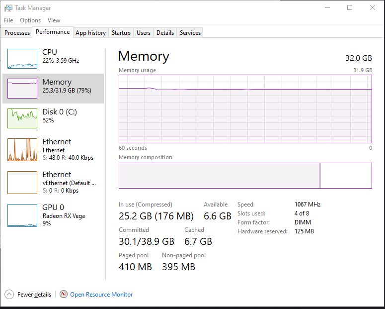 Task manager shows using 80%+ memory only displaying me using less ...