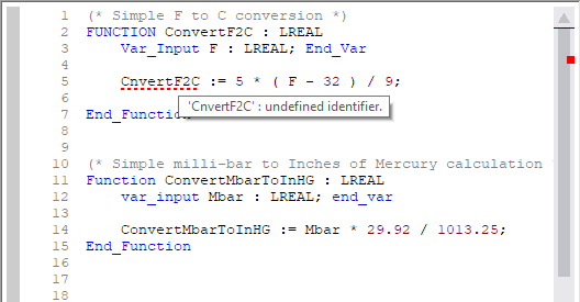 Fernhill SCADA Text Editor Syntax Error Highlighting