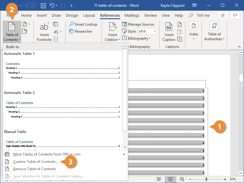 Table of Contents in Word | CustomGuide