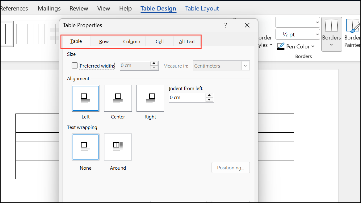 How to Display and Modify Table Properties in Word