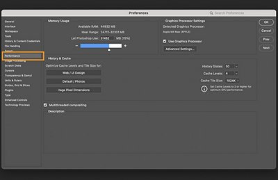 Fixing “Could Not Complete Your Request Because of a Program Error” in Photoshop When Changing Fonts 3 Performance preferences in Photoshop