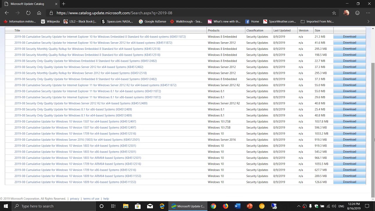 7 Microsoft Update Catalog Manual download and install August 2019 patch tuesday updates